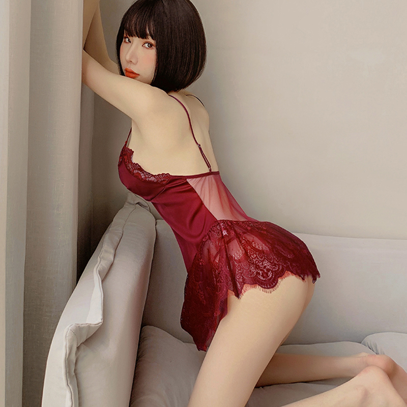 Váy ngủ 2 dây lụa satin cao cấp ngực viền ren sexy - đầm mặc nhà gợi cảm
