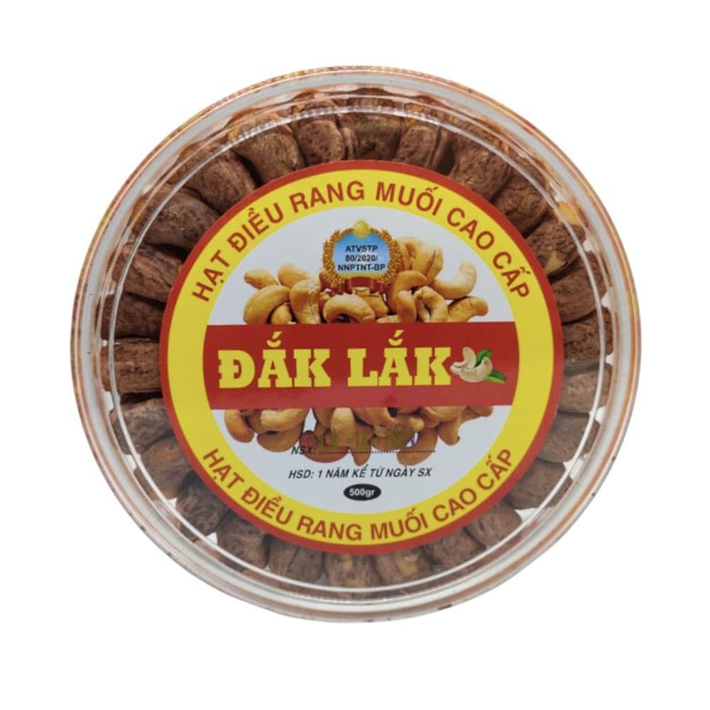 Hạt điều Cồ rang muối vỏ lụa cao cấp loại A Daklak - Hộp 500gr xếp hoa, thơm ngon từng hạt