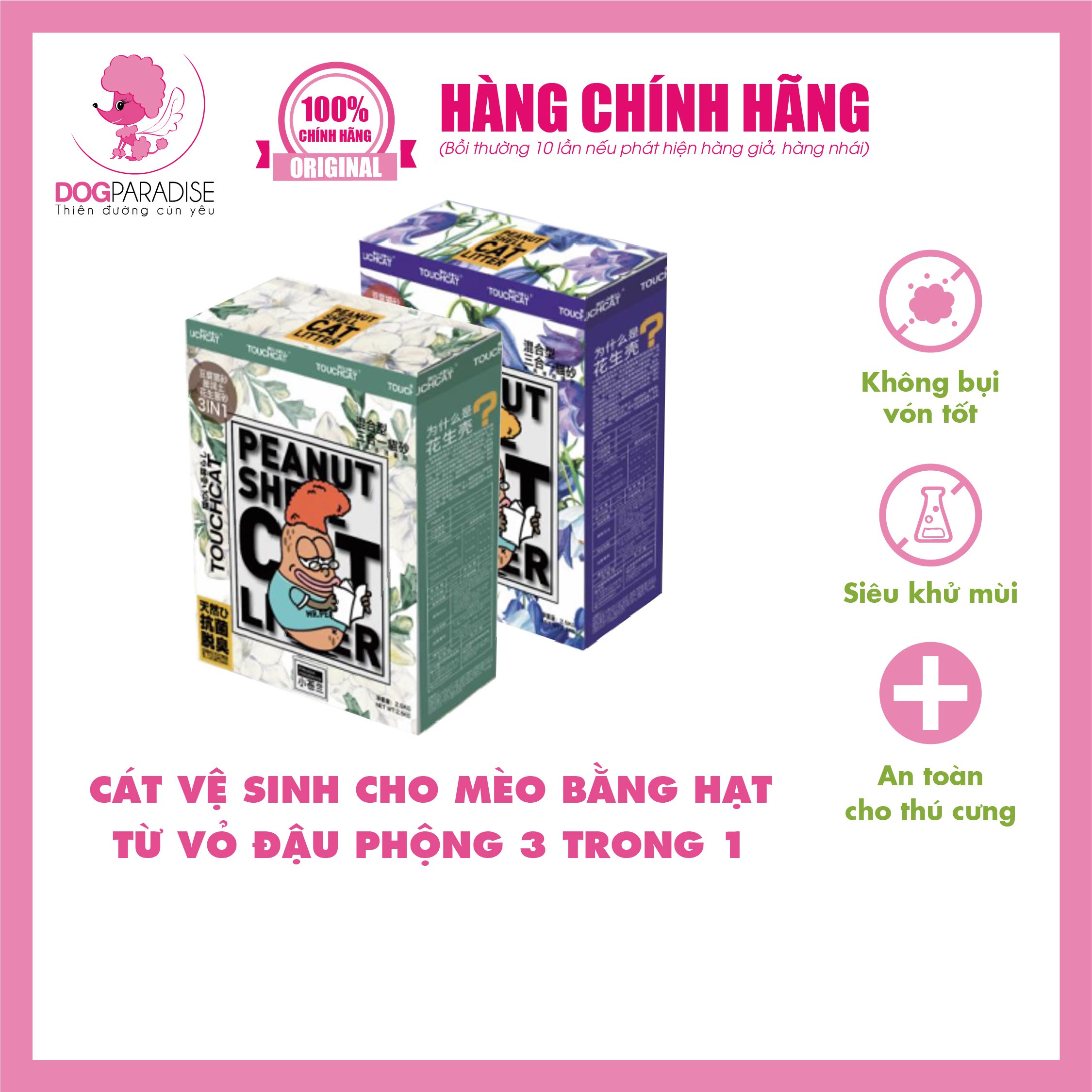 Cát vệ sinh cho mèo hữu cơ 3 trong 1  TOUCHCAT 2kg - 6 lít - Dog Paradise
