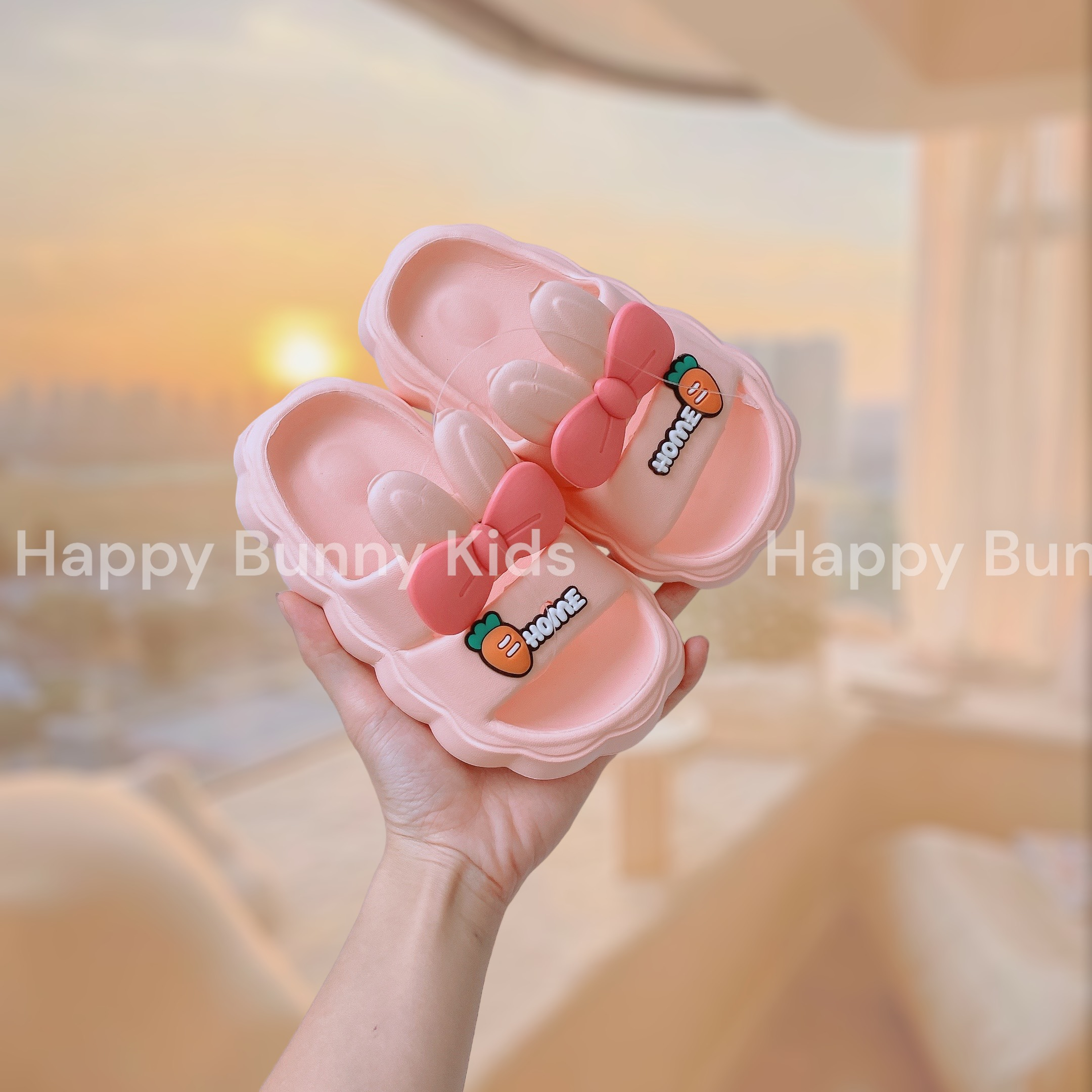 Dép lê tai thỏ đính nơ chất siêu nhẹ mềm êm cho bé gái 2-10 tuổi
