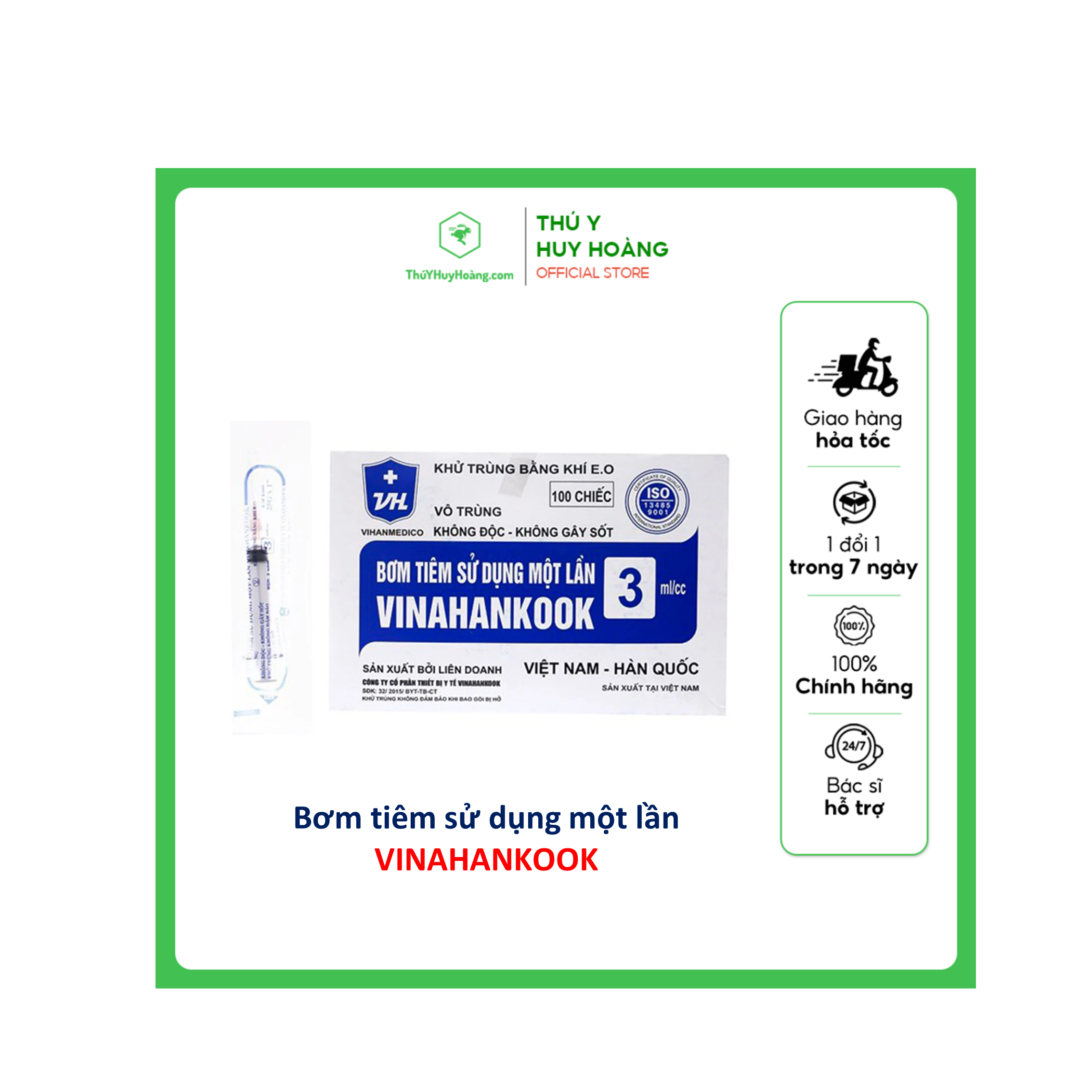 Bơm tiêm sử dụng một lần vinahankook 1ml/1cc dùng cho gia súc, gia cầm