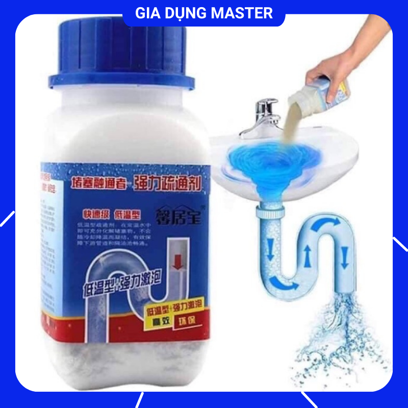 Bột thông cống YUIHAO, bồn cầu. lọ vuông đa năng - cực mạnh, phân hủy mọi đồ ăn rác thải (nắp xanh)