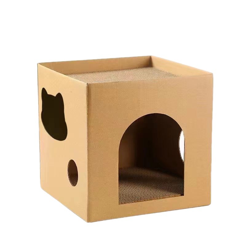 Nhà Ngủ Cho Mèo Bằng Giấy Carton 2 Tầng + Bàn Cào Móng Kết Hợp Ổ Nằm