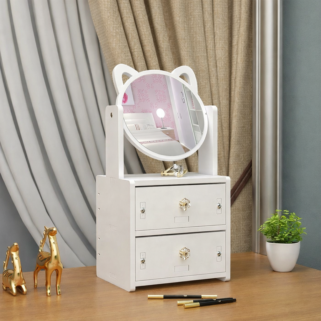 Giá sỉ Kệ trang điểm 2 tầng kèm gương tai mèo