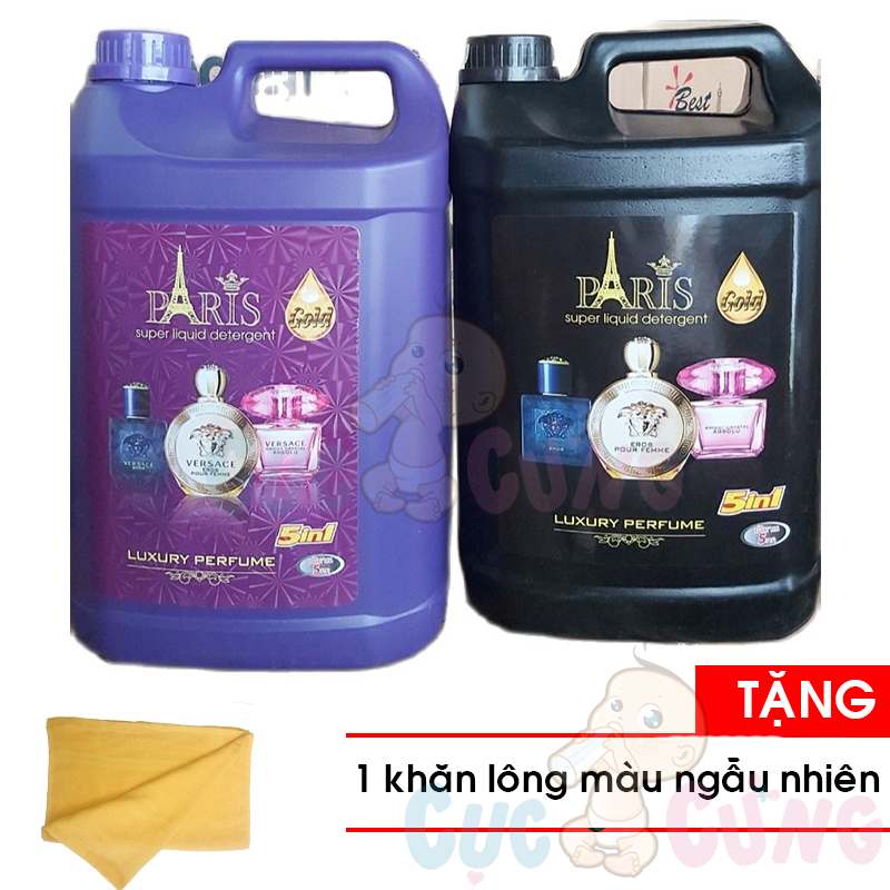 Combo 2 chai nước giặt quần áo Thái Lan Paris 5 lít Tặng 1 khăn tắm cotton 25x40cm siêu mềm màu ngẫu nhiên