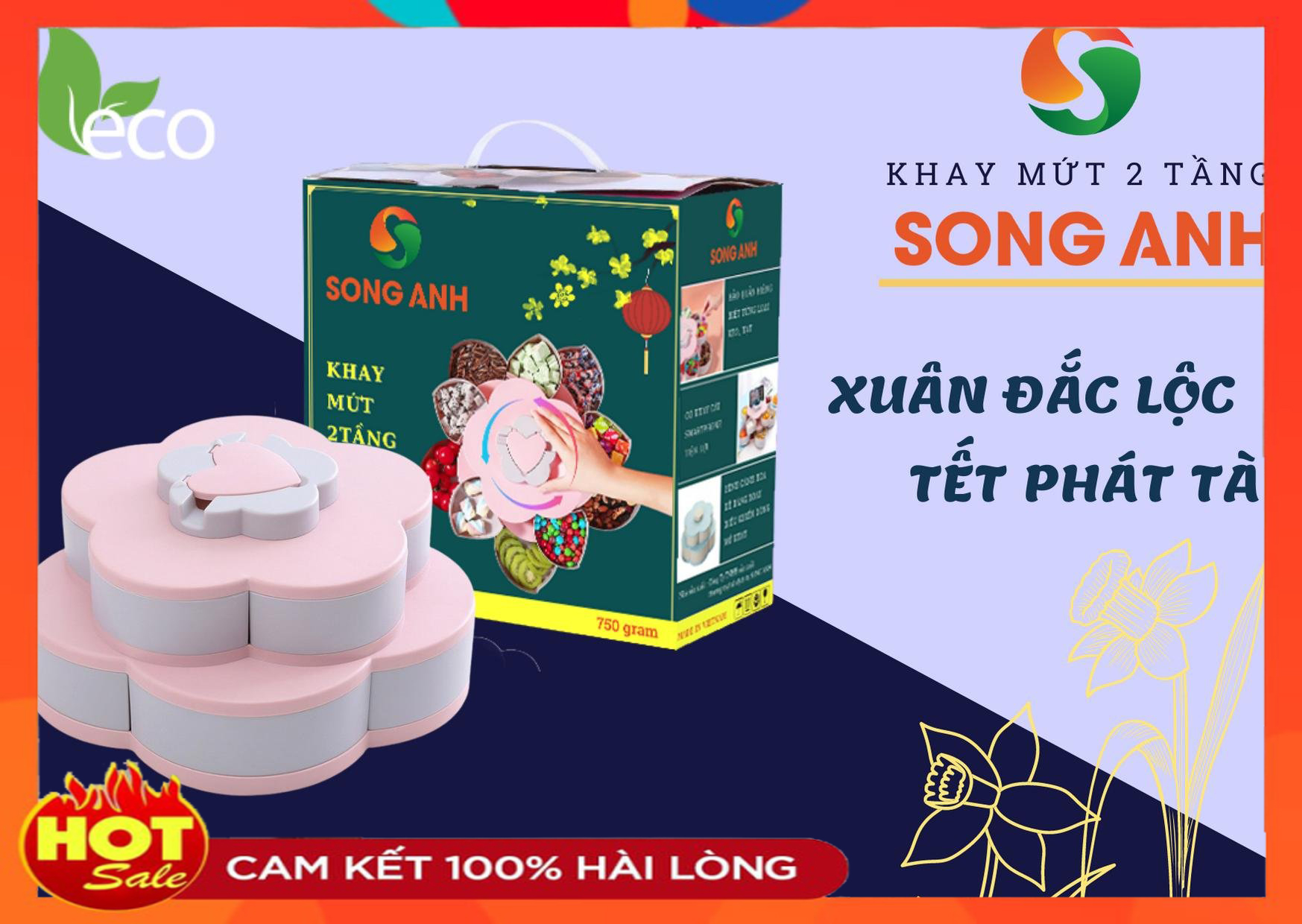 Khay mứt bánh kẹo tết 2 tầng xoay hình cánh hoa sen , hộp đựng mứt kẹo tết 2 tầng xoay, khay đựng mức tết loại đẹp, khay đựng bánh mứt hình hoa, khay đựng mứt tết, khay đựng bánh kẹo tết