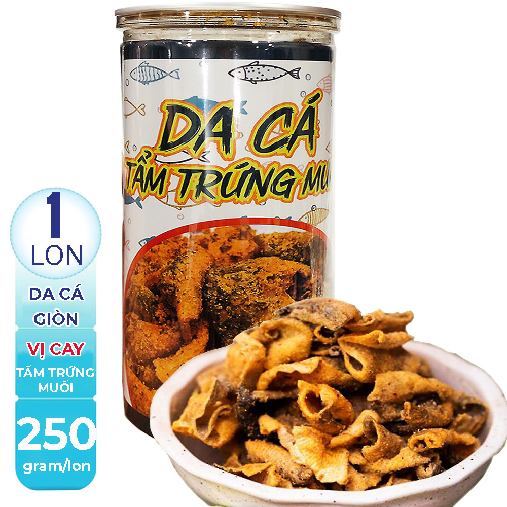 [ DA CÁ GIÒN TRỘN TRỨNG MUỐI SIÊU CAY NGON TUYỆT ] 01 Lon 250gr Da cá tẩm trứng muối siêu cay ăn liền, đặc sản nhà làm (Date: 12 tháng)-[ 12.12 Hot Deals ]