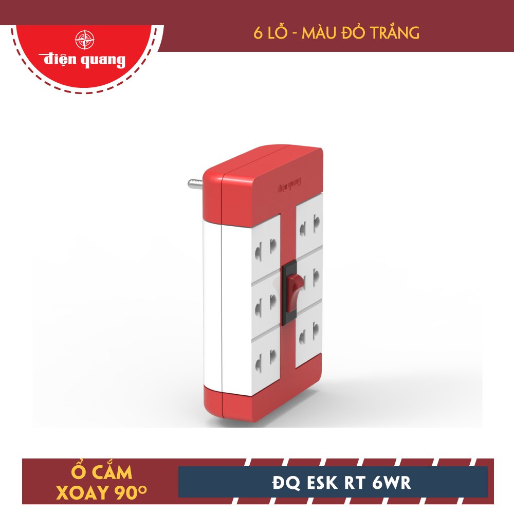 Ổ Cắm chia điện xoay 90° Điện Quang ĐQ ESK RT 6WR (6 Lỗ, Màu Đỏ, Hồng, Xanh Dương, Xanh Lá Cây, Vàng)