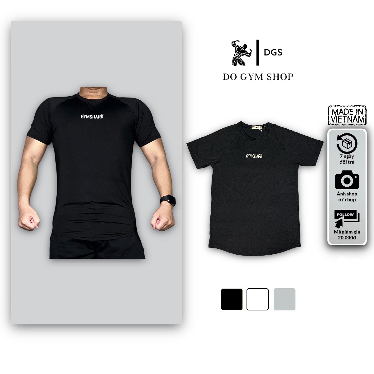 Áo thun lạnh nam tập gym dogymshop logo thêu, form ôm body đẹp agtn9