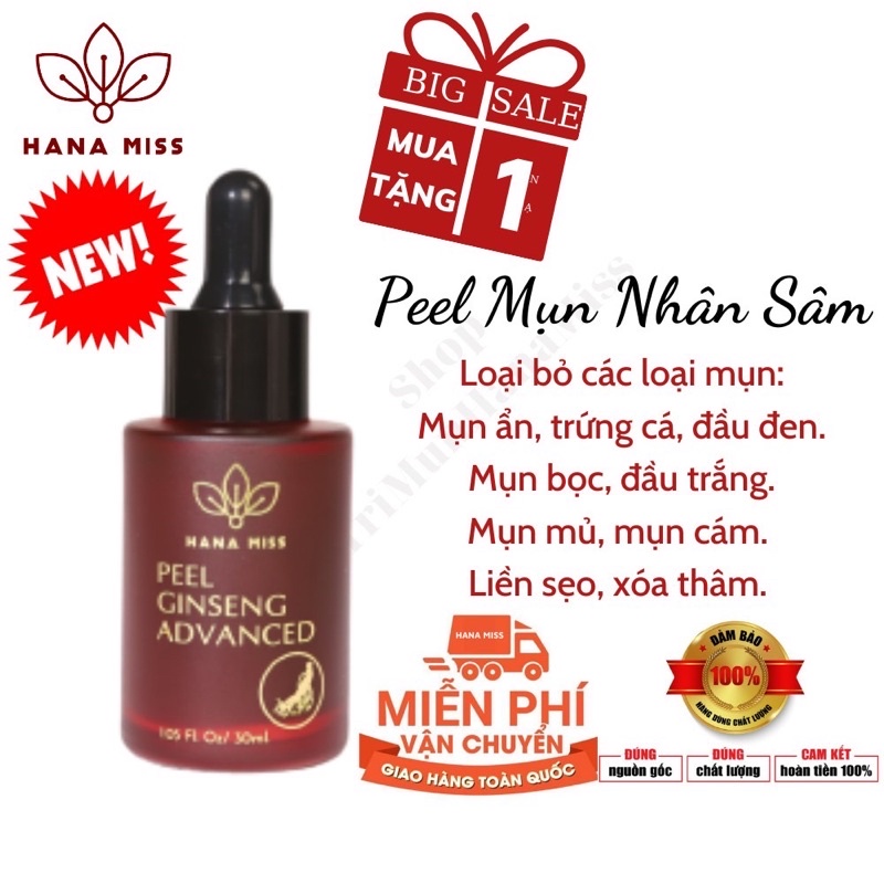 Serum Xóa Mụn Peel Nhân Sâm HANA MISS 30ml Giảm Thâm Nám Và Tái Tạo, Phục Hồi Da, Se Khít Lỗ Chân Lông