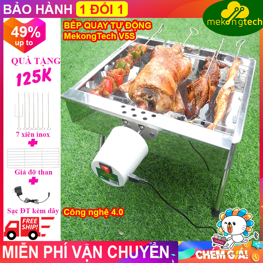 Bếp nướng than hoa Tự Xoay V5S, lò quay vịt, lò nướng, lò nướng than: Siêu đa năng, thơm ngon, chín đều, an toàn sức khỏe, inox bền đẹp [Bếp nướng than hoa không khói, bếp nướng không khói, bếp nướng ngoài trời, MekongBBQ] – MekongTech
