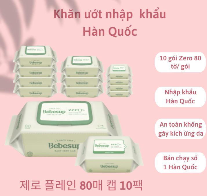 Sỉ Thùng 10 gói Khăn giấy ướt không mùi cho bé sơ sinh BEBESUP Hàn Quốc