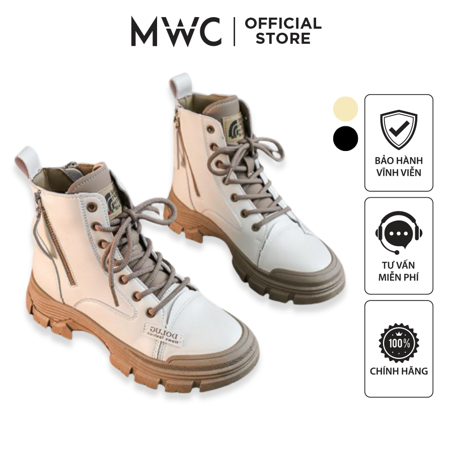 Giày Bốt Nữ thời trang MWC Giày Boots Cột Dây Da Trơn Cá Tính Thời Thượng NUTT- 0602