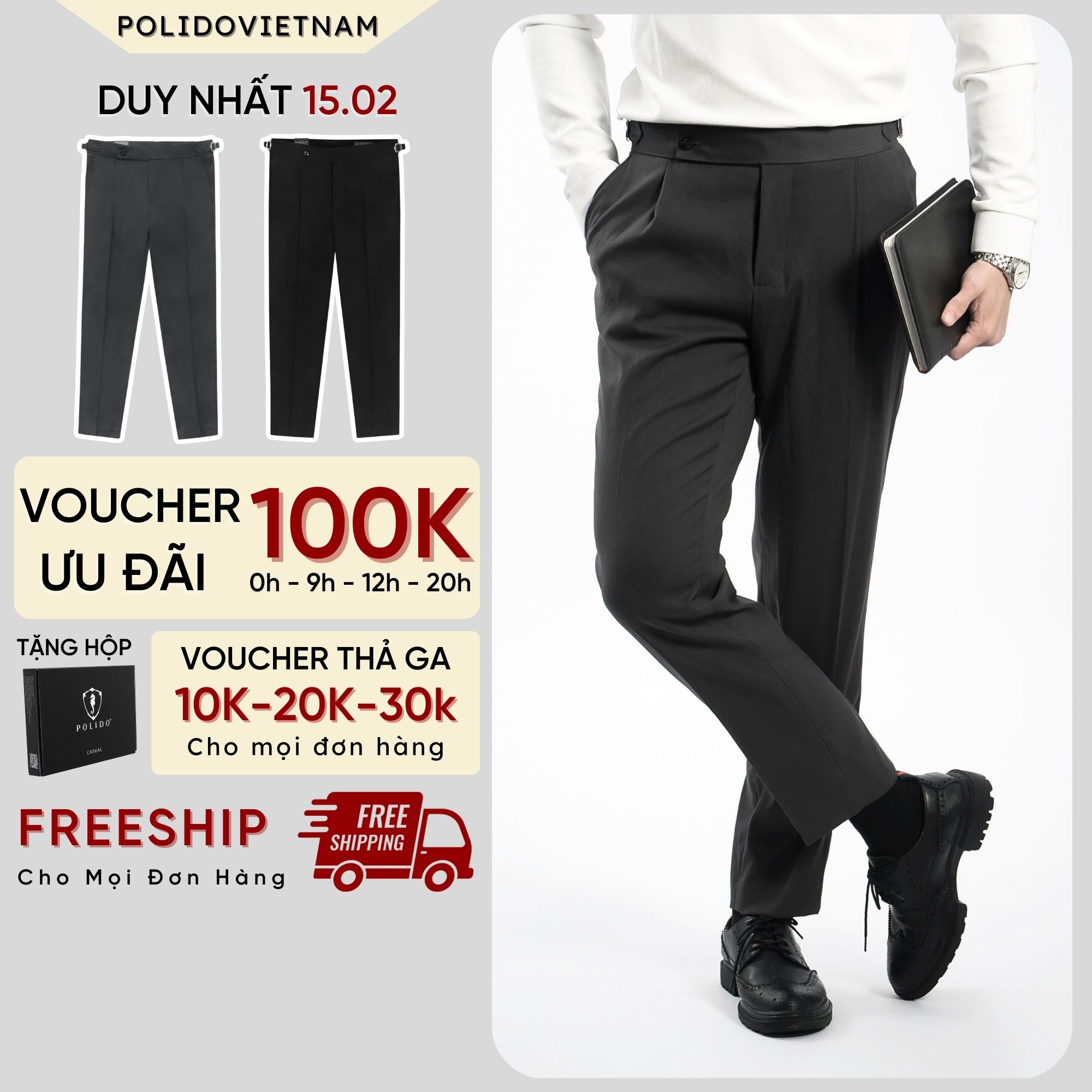 Quần âu nam,quầy tây nam sidetab polido thời trang nam lịch lãm công sở chất thoáng mát co giãn mềm mịn thoải mái