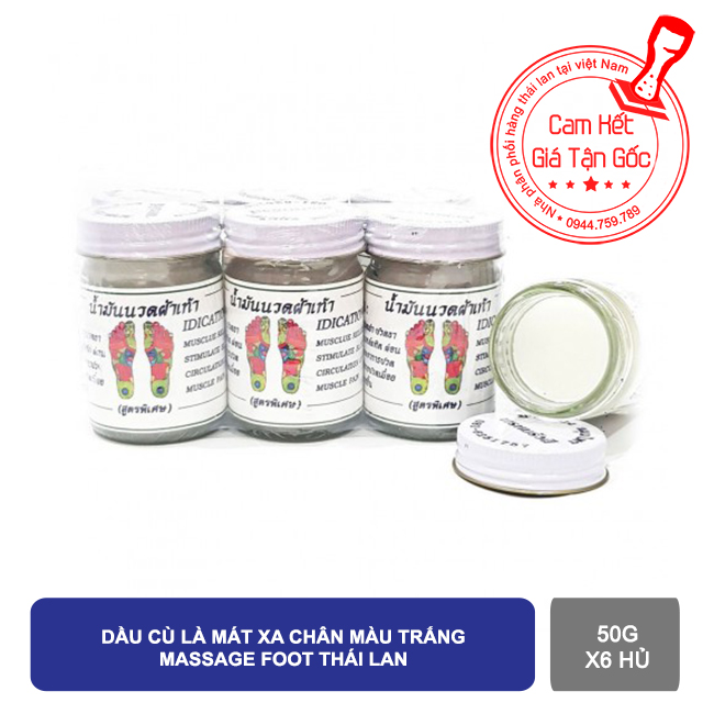Combo 6 hủ Dầu cù là mát xa chân trắng Massage Foot Thái Lan 50g