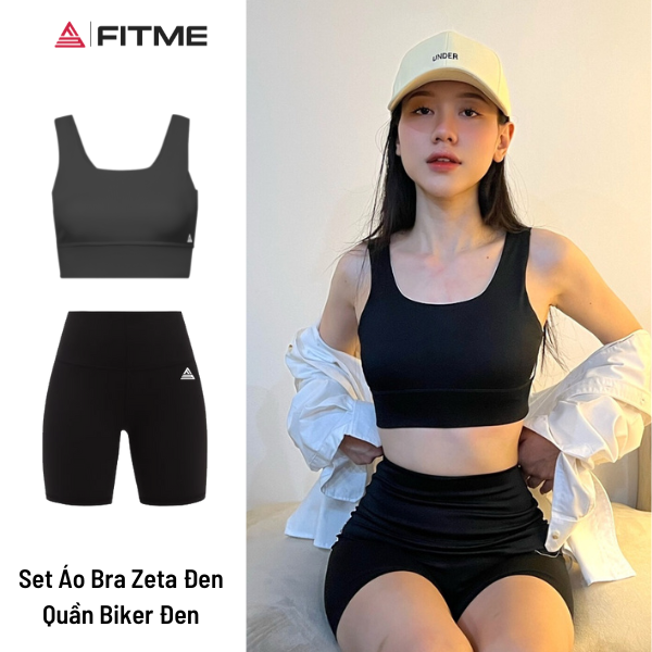  Bộ quần áo tập gym nữ Fitme áo bra thể thao Zeta quần legging lửng đen nâng mông tôn dáng cao cấp 