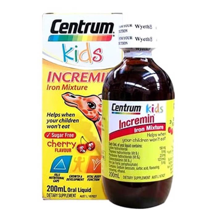 Siro cho trẻ biếng ăn Centrum Kids Incremin Iron Mixture chai 200ml của Úc