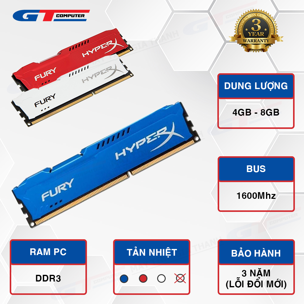 Ram ddr3 8gb 1600mhz kingston tản hyperx - new bảo hành 36 tháng