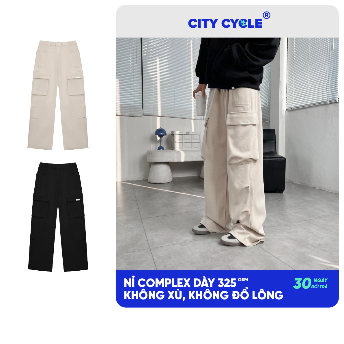 Quần ống rộng dài nỉ suông unisex Local Brand Chính Hãng City Cycle Quần dài Waypa