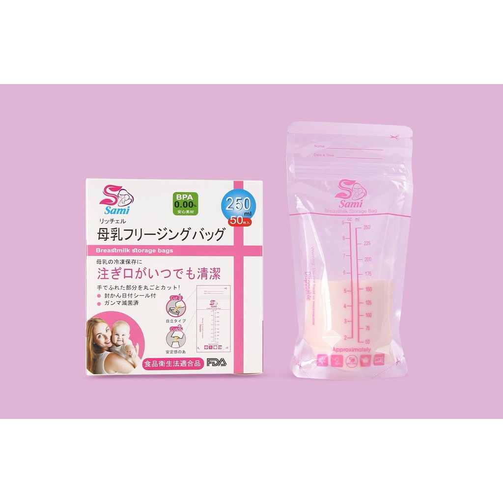 Túi trữ sữa mẹ Sami xuất xứ Nhật Bản không có BPA 250ml an toàn cho bé