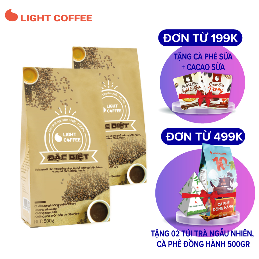 1Kg Cafe HẠT Đặc biệt Light Coffee nguyên chất 100% vị đậm, đắng, mạnh - Light Coffee - 2 gói (500gr/gói)