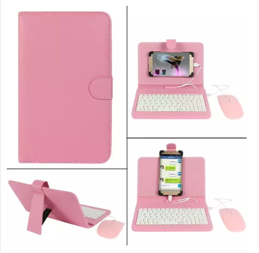 Bao Da Tích Hợp Bàn Phím + Chuột + Lót chuột Cho Điện thoại, Máy Tính Bảng từ 4 đến 7 inch, Phím Bấm Nổi, Có Dây