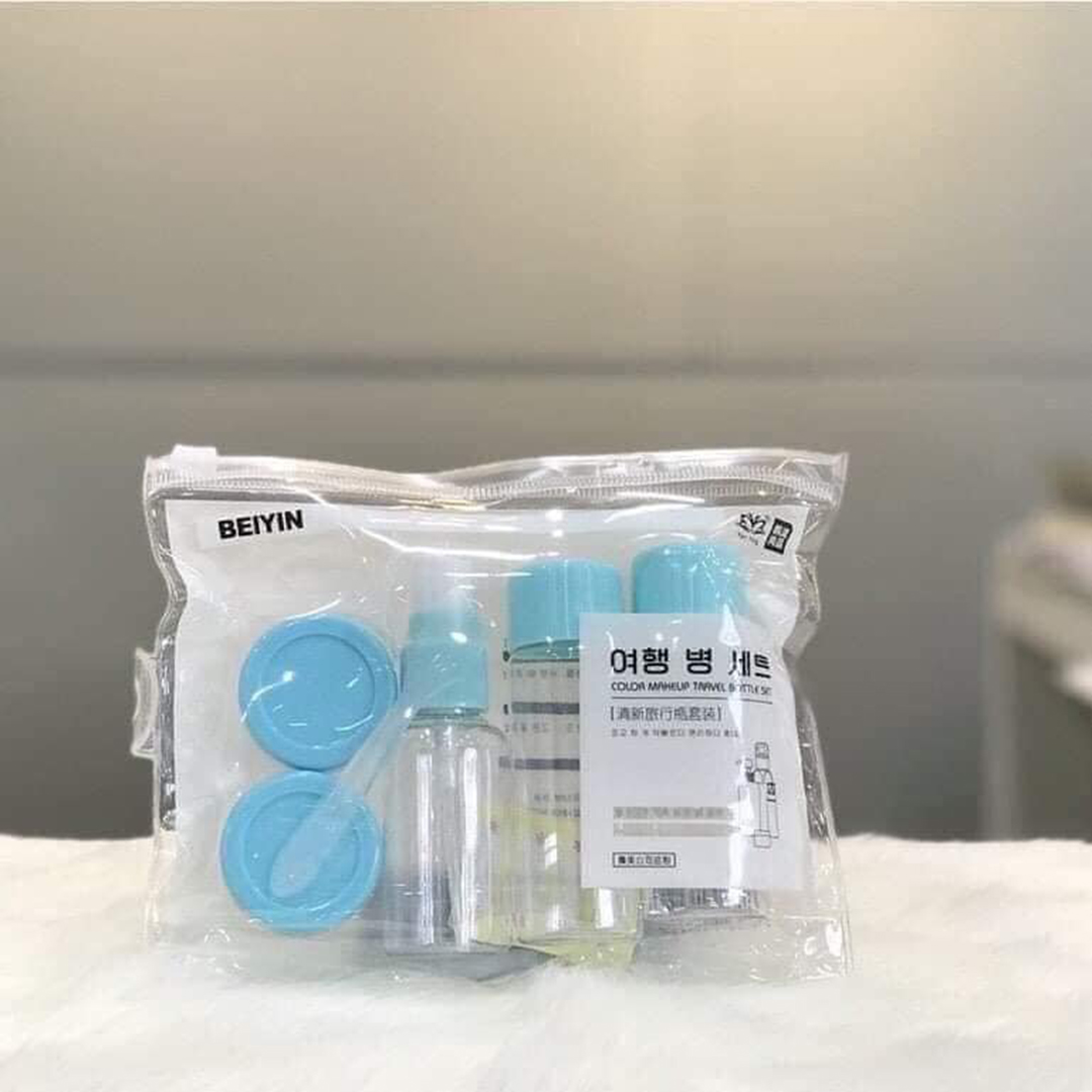 Bộ triết mỹ phẩm tiện lợi, Bộ lọ chiết mỹ phẩm du lịch set 5 lọ có túi zip