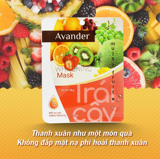 COMBO 10 MIẾNG MẶT NẠ GIẤY DƯỠNG TRẮNG DA TINH CHẤT TRÁI CÂY TỔNG HỢP AVANDER 25G