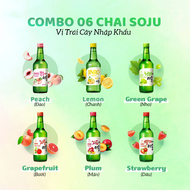 Combo 06 Chai Soju Hàn Quốc Vị Trái Cây 13% - Tự Chọn