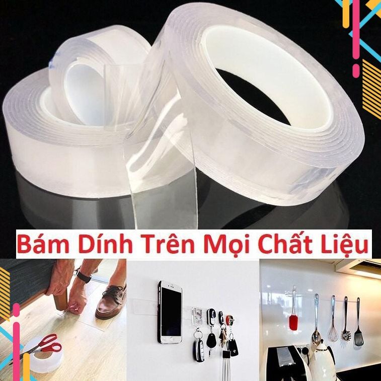 Băng Dính 2 Mặt Trong Suốt Siêu Dính Đa Năng Cuộn 3 Mét, Cuộn băng dính đa năng trong suốt 2 mặt dán trên mọi bề mặt, Cuộn Băng Keo Nano Trong Suốt 2 Mặt Đa Năng Dán Tường Siêu Dính Siêu Chắc Chắn Dính Trên Mọi Vật Chất Không