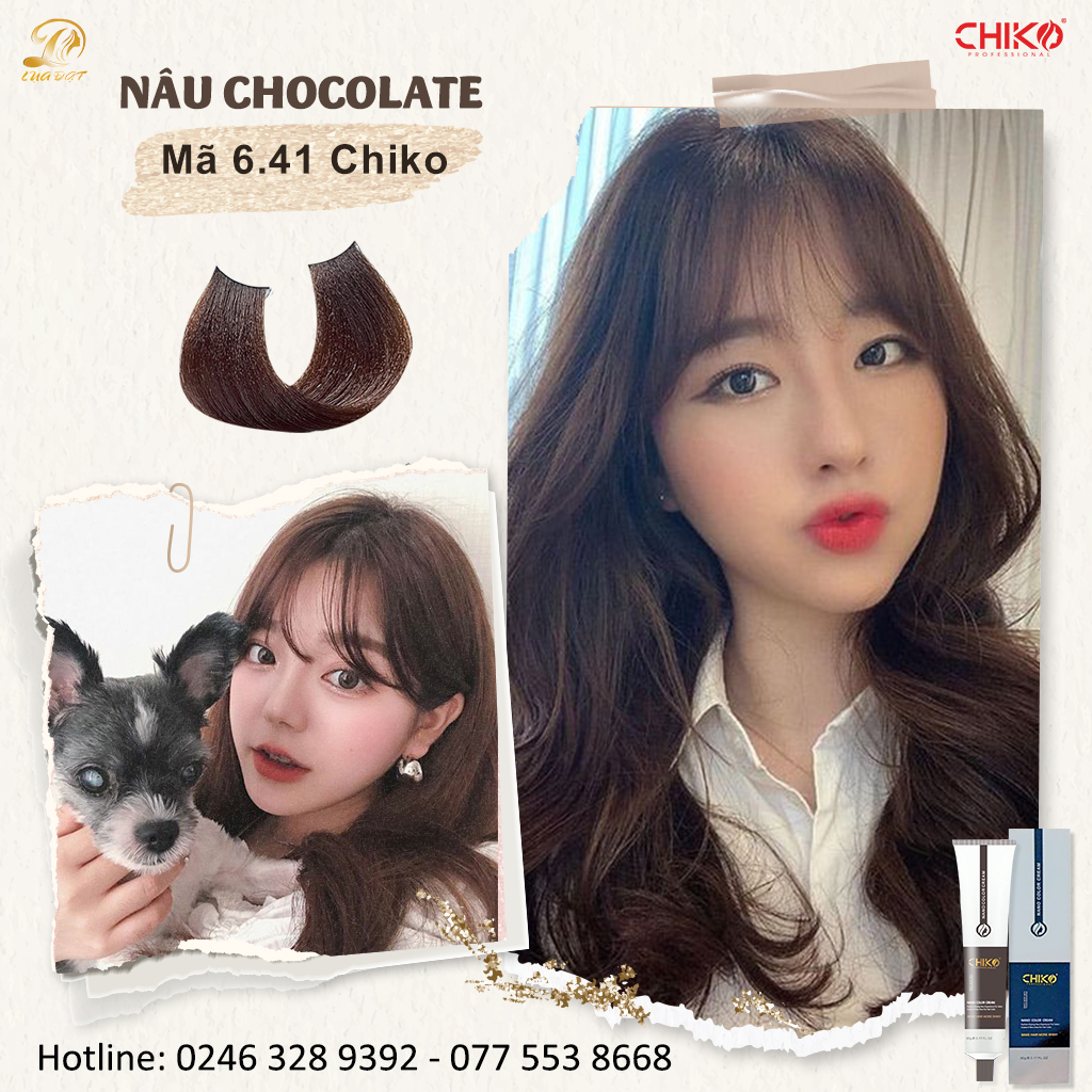 Combo oxi + Thuốc nhuộm tóc màu nâu ánh đỏ trầm 6.41 CHIKO chính hãng (oxi 100ml)