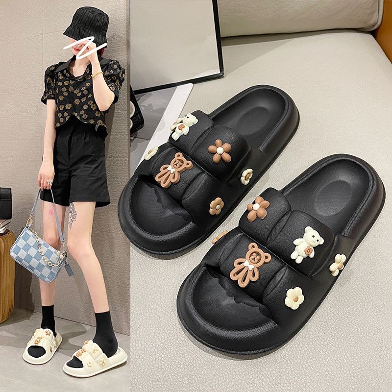 Slippers bread colander affixed sticker cute-sandals female horizontal straps Đế bread high 3cm hottrend 2022