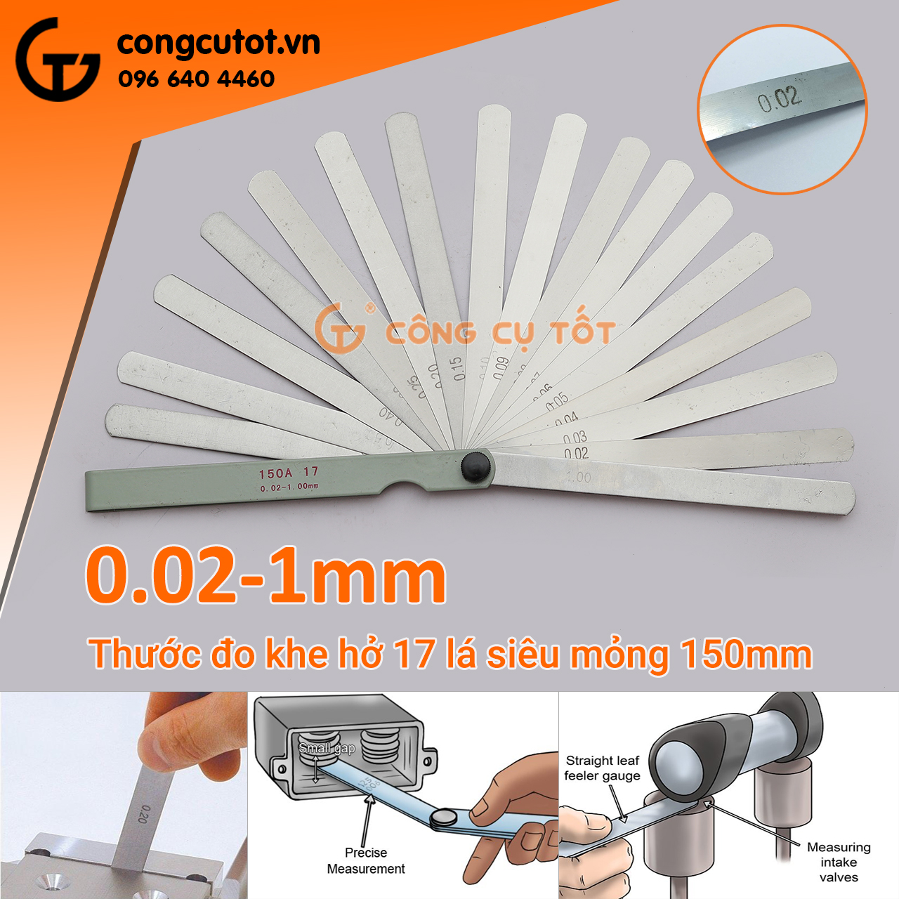 Thước căn lá - thước đo khe hở 17 lá 0.02-1mm