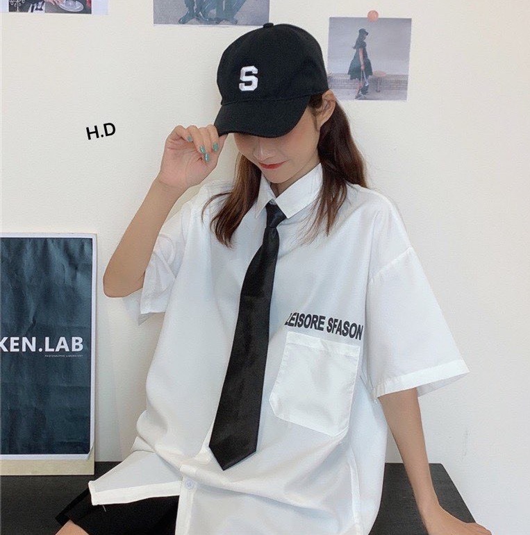 💖Áo Sơ Mi Nữ Màu Trắng Kèm Cavat Mặc Đi Học, Mặc Đi Chơi Chất Thô Mềm Đẹp Phong Cách Hàn Quốc Xinh Xắn Cute