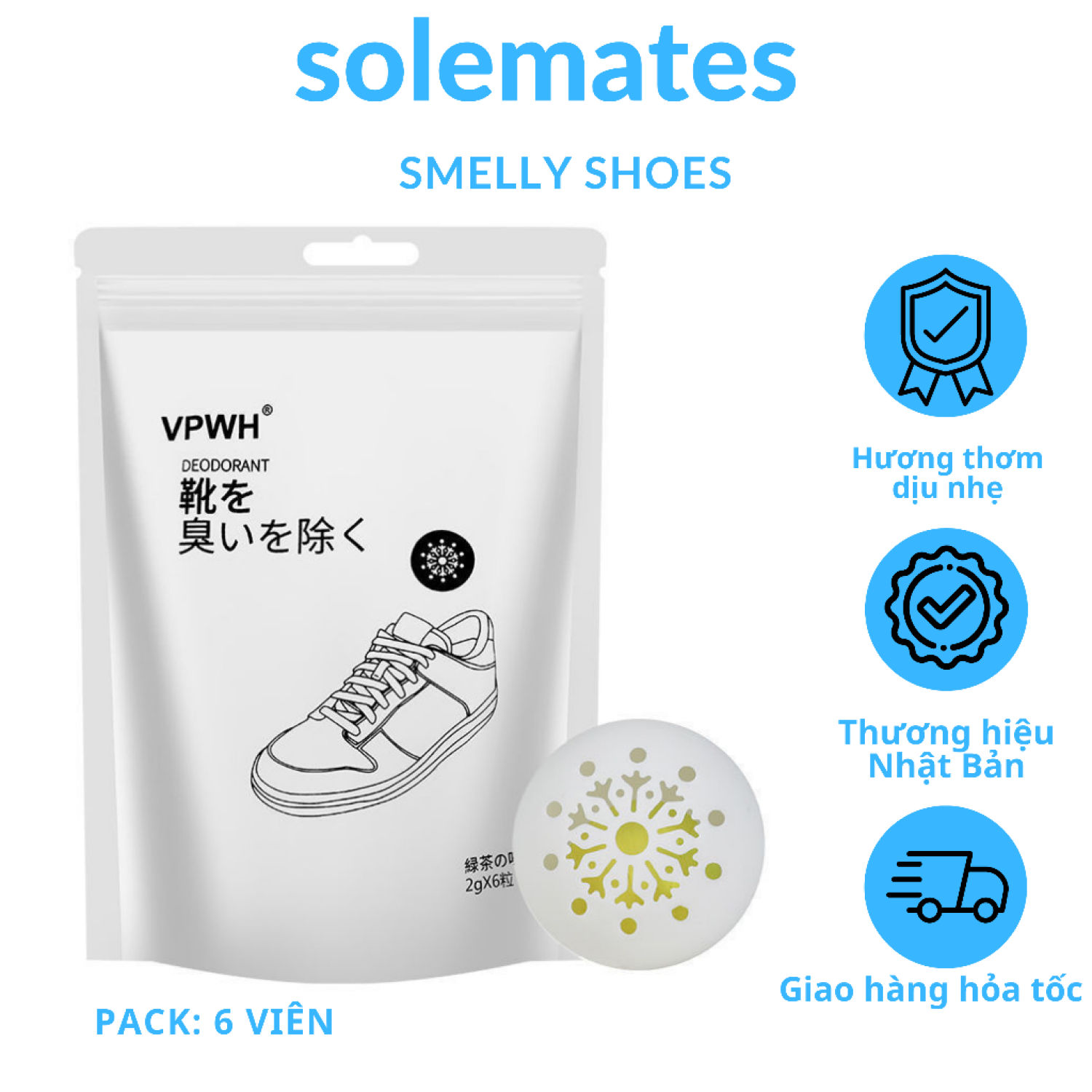 Combo 6 Viên Khử Mùi Đa Năng Giày Dép, Quần Áo, Xe ô tô