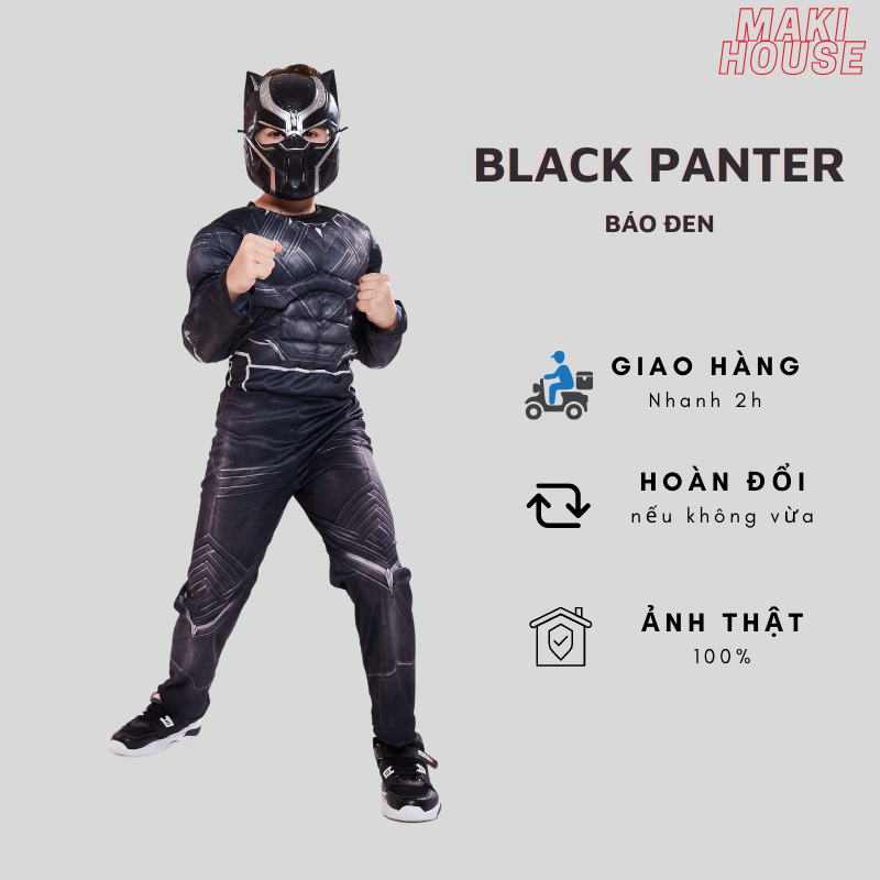 Đồ hoá trang bộ quần áo trẻ em liền thân Chiến binh Báo đen Black panter