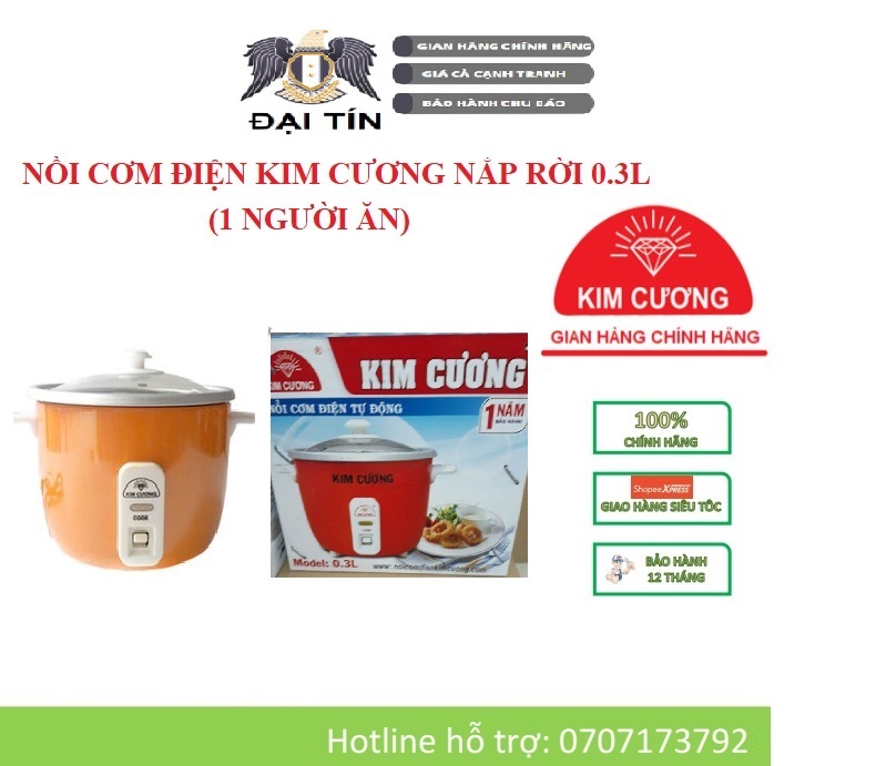 KC 0.3L - NỒI CƠM ĐIỆN KIM CƯƠNG NẮP RỜI 0.3L (1 NGƯỜI ĂN) BẢO HÀNH CHÍNH HÃNG 12 THÁNG