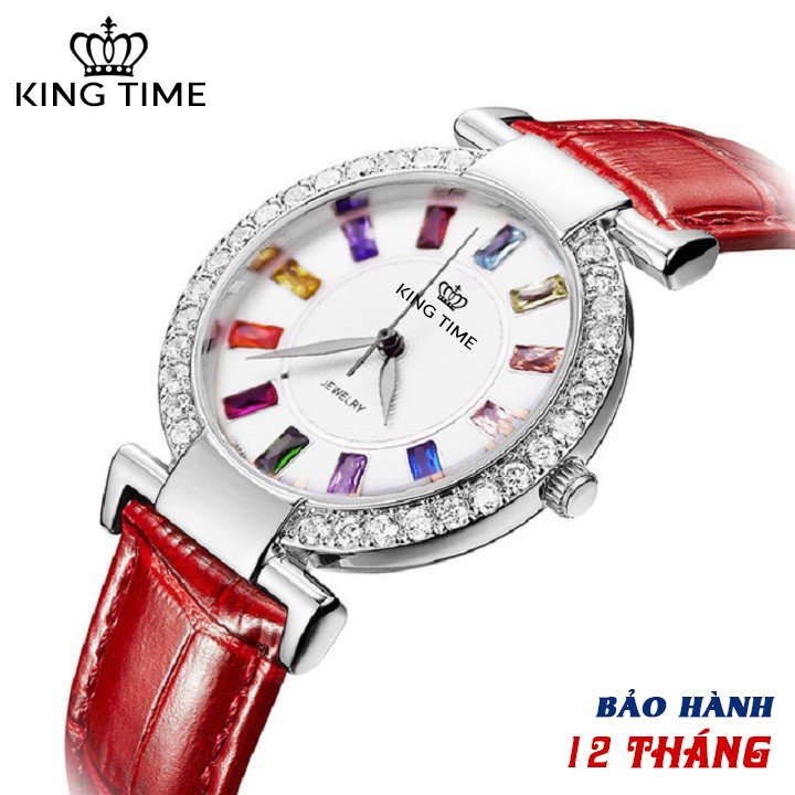 Đồng hồ nữ KING TIME Đính Đá Ruby Cầu Vòng, Mặt to nổi bật, Chống nước sinh hoạt 1