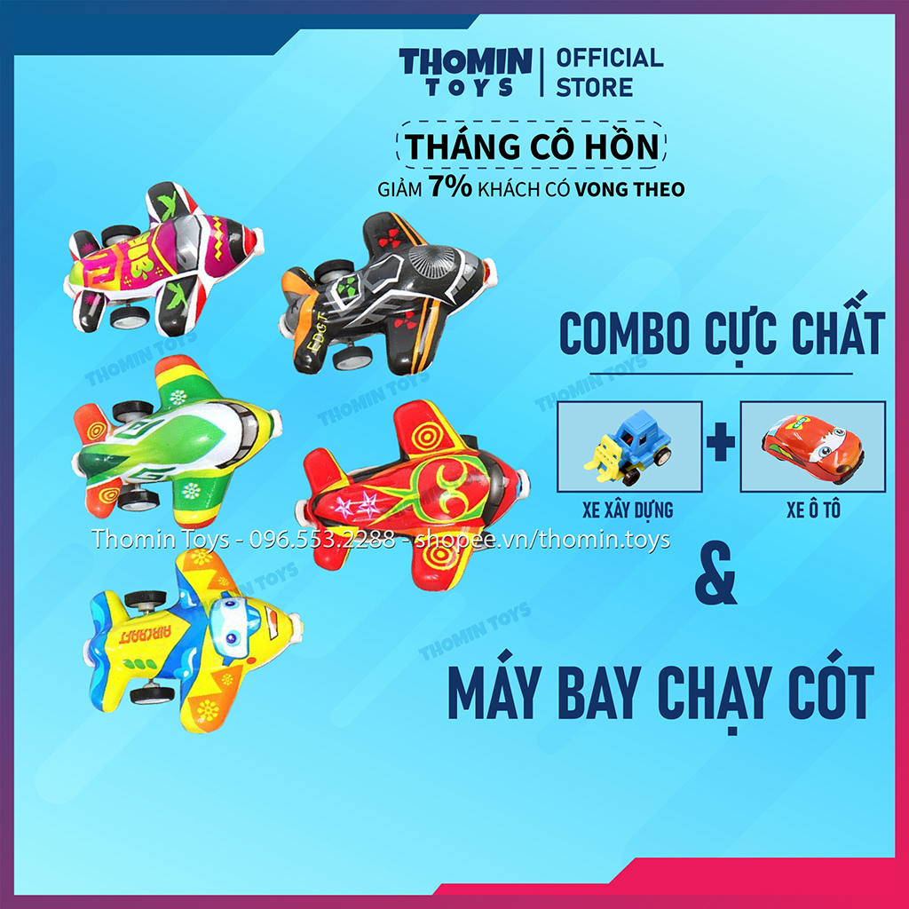 Máy bay mini chạy cót, đồ chơi máy bay chạy cót cho bé combo ô tô chạy cót và xe ủi chạy cót