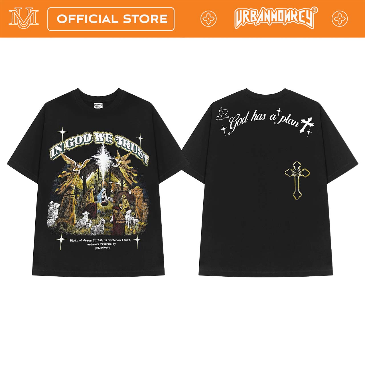 Áo thun urban monkey in god we trust cotton 100%