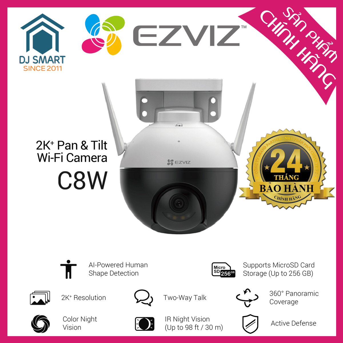 Kèm thẻ nhớ - Camera EZVIZ C8W ngoài trời Pro 4M QHD 2K , xoay 360 độ, đàm thoại 2 chiều, báo đọng chống trộm, camera cho ban đêm, không dây wifi