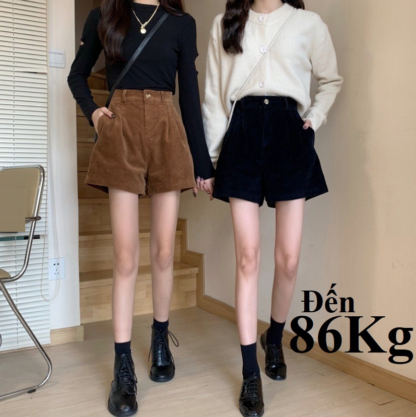 Quần Short Nữ lưng cao, Chất Nhung tăm, KHÔNG KÈM Thắt Lưng, có size đại Bigsize 90KG