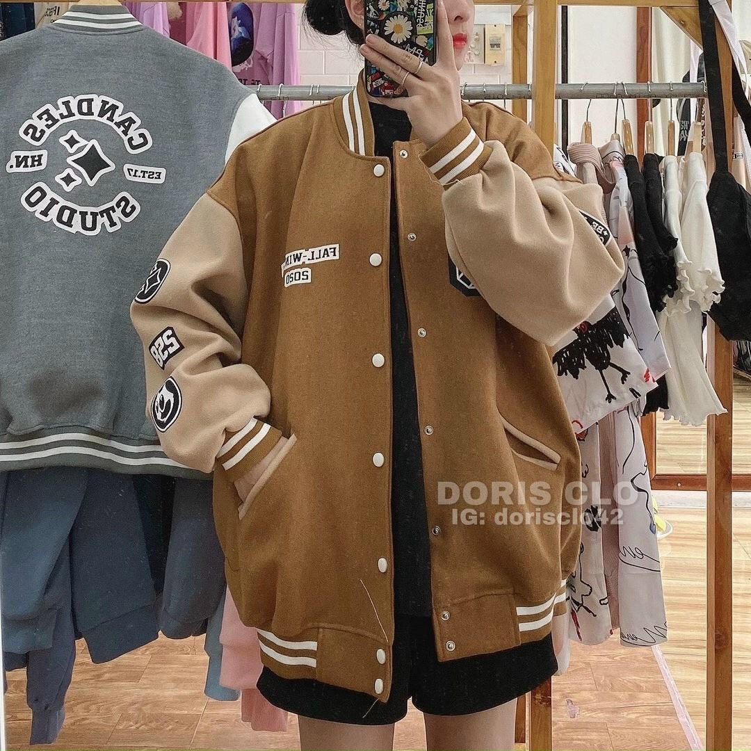 Áo khoác nam chất nỉ ngoại kiểu bomber bấm nút, mặc đi chơi, đi học cá tính, kèm ảnh chụp thật - tp
