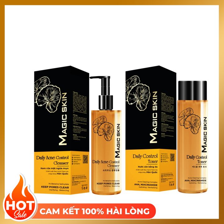 Combo dành cho da mụn-sữa rửa mặt rau má, toner tràm trà magicskin