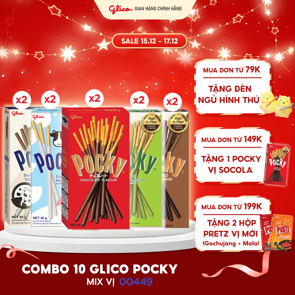  Combo 10 Hộp Bánh Que Phủ Kem Nhiều Vị Glico Pocky  00449_2 Cookie & Cream - 2 Matcha - 2 Sữa Hokkaido - 2 Double Choco - 2 Socola  