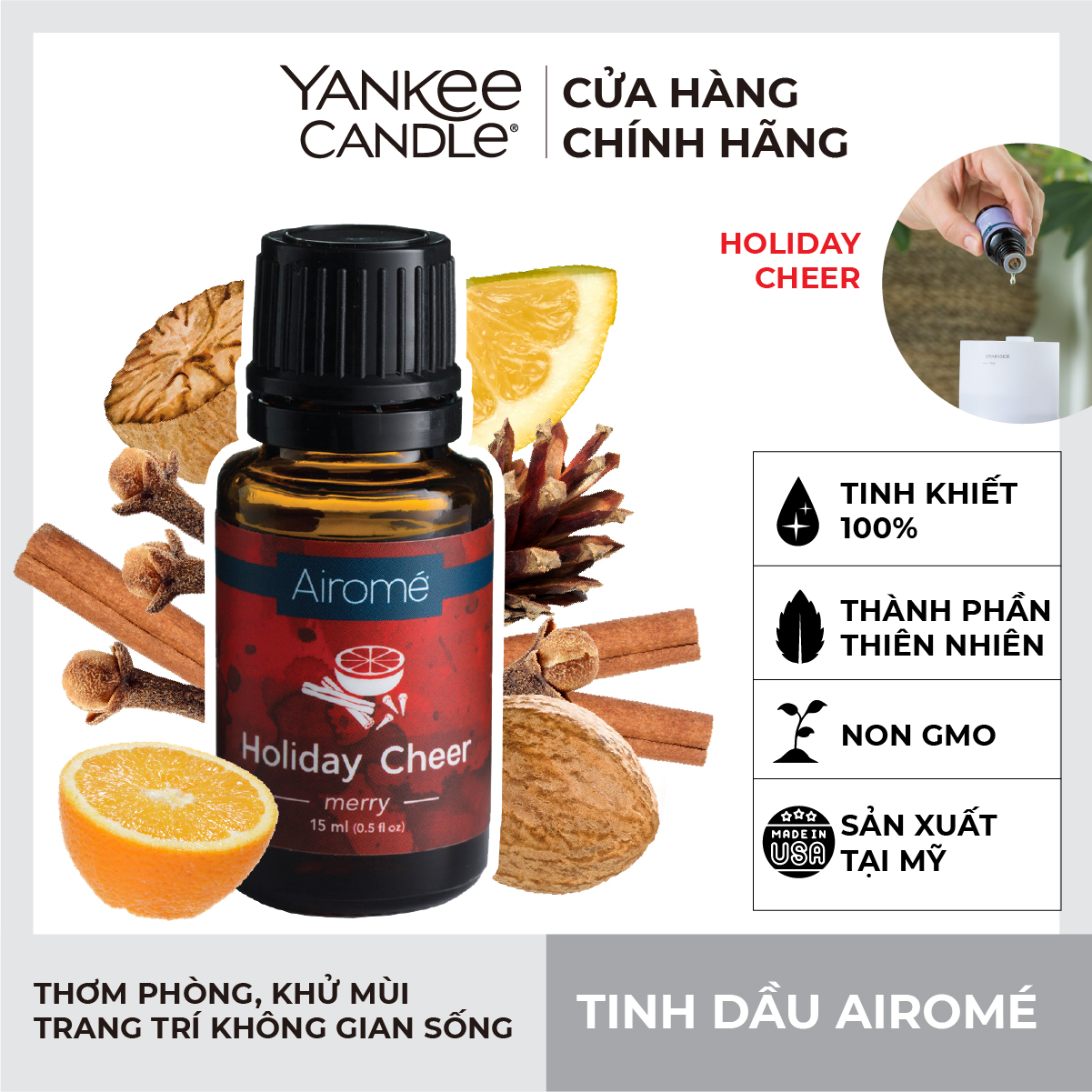 Tinh dầu Airomé Yankee Candle - Holiday Cheer 15ml