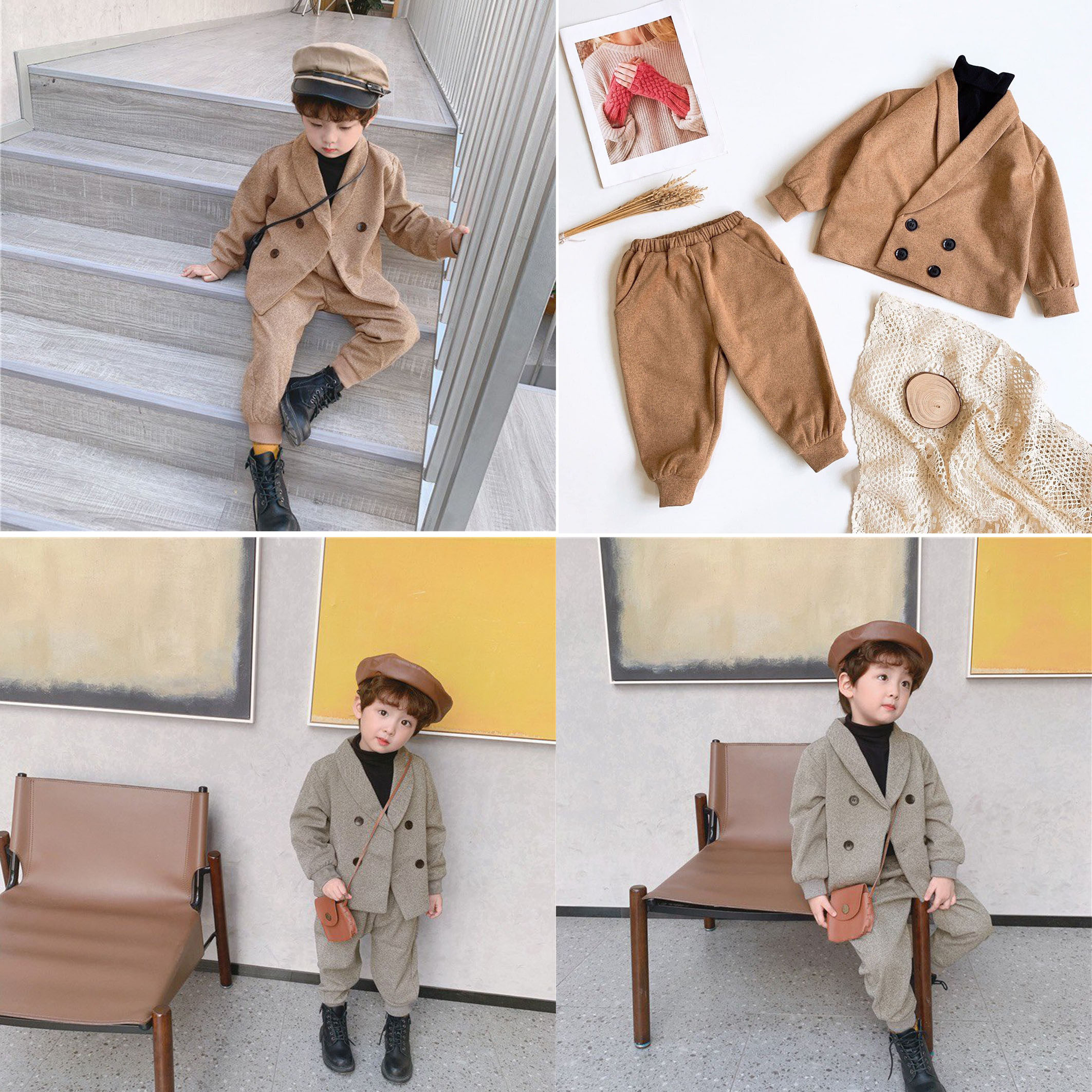 Bộ VEST dạ Basic kèm áo cổ lọ - Set bộ suit vest dạ bé trai cao cấp