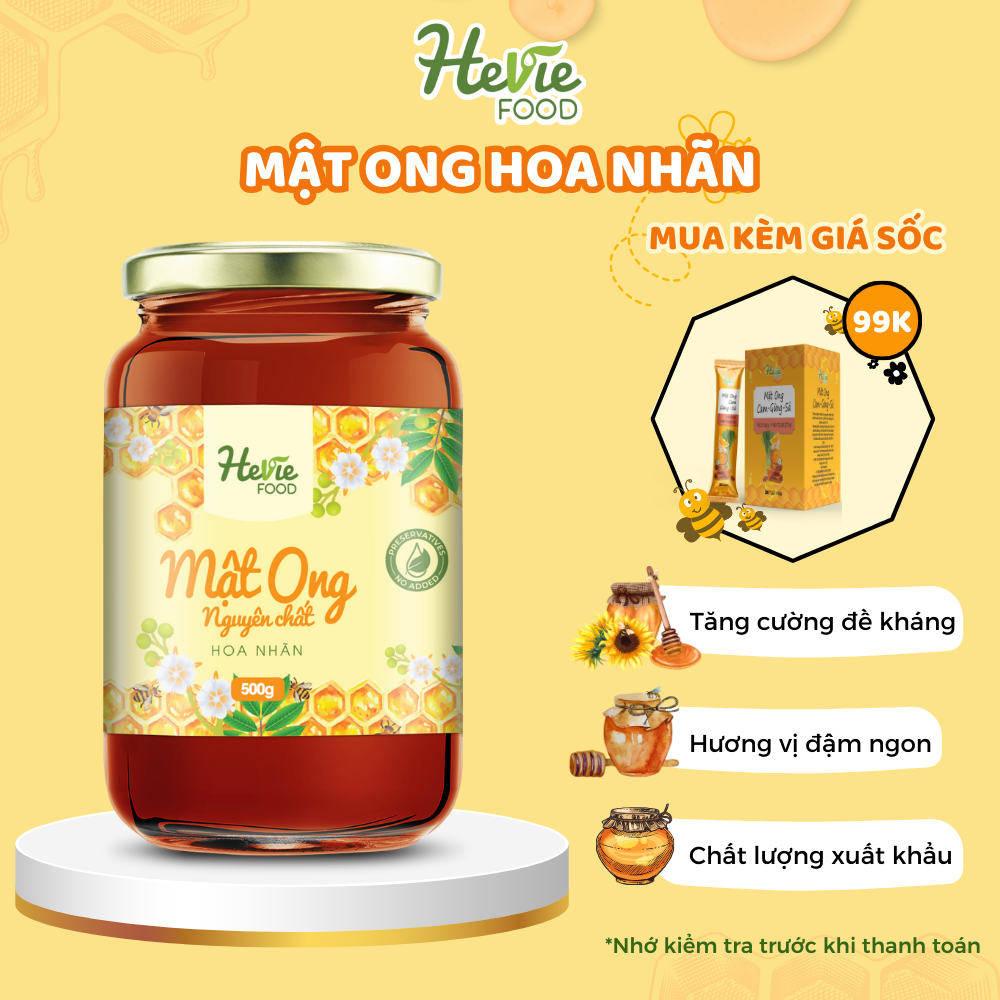Mật ong nguyên chất hoa Nhãn hoặc hoa Cà phê 500g HeVieFood đẹp da thon dáng