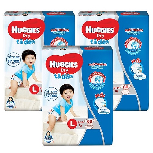 Bộ 3 gói tã dán huggies l68 cho bé 8-13kg