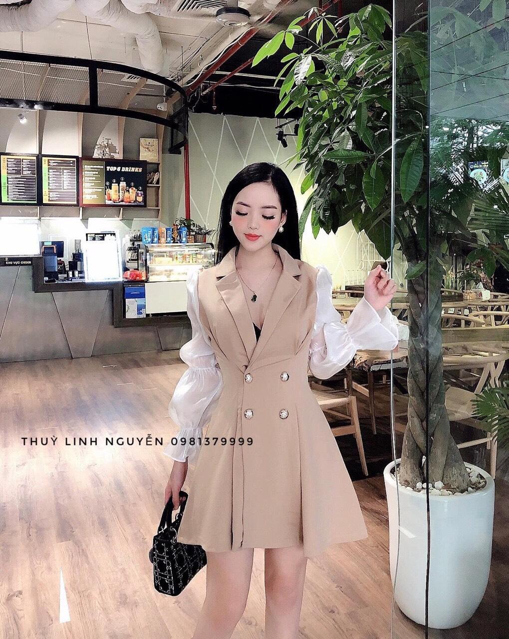 Đầm vest đính nút - tay phồng cực xinh - hàng thiết kế cao cấp chuẩn xịn VS FASHION